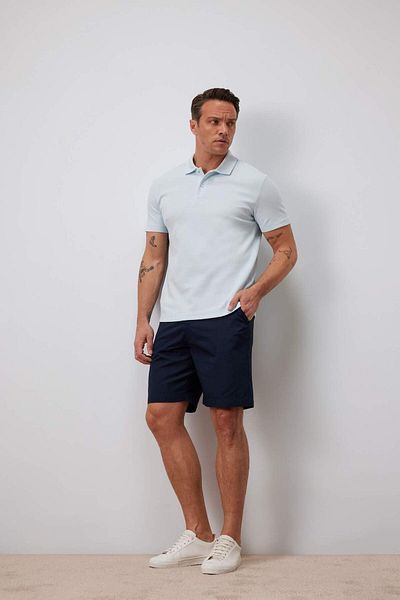DeFacto Regular Fit Textured Polo Neck Basic Plain Short Sleeve T-Shirt B4939Ax25Sm