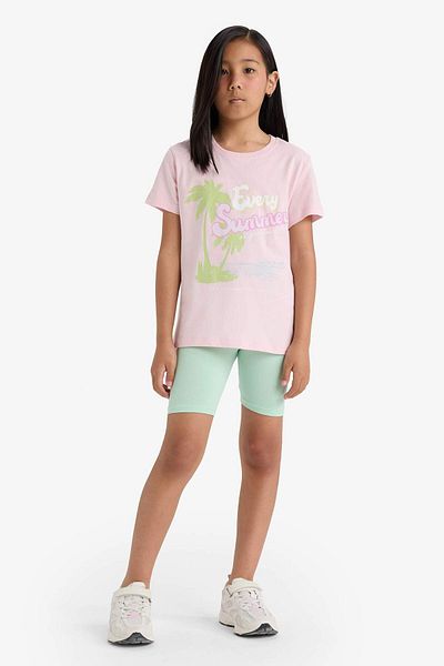 DeFacto Girl's Crew Neck Printed Short Sleeve T-Shirt E0351A825Sm