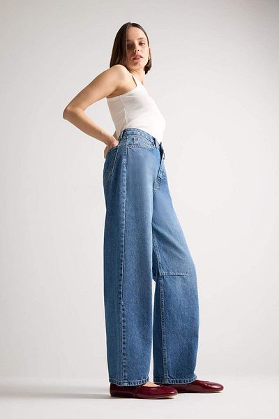 DeFacto Barrel Fit Normal Waist Ankle Length Jean Washed Trousers E8007Ax25Sm