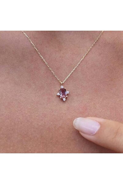 FasekGold Gümüş Kolye - 1.25 Karat Zultanit Taşlı Dikdörtgen Tasarım Modern 9...