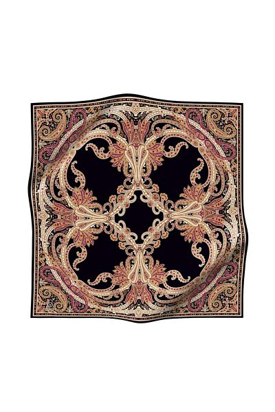 Vissona 100% Twill Silk Shawl με σχέδιο Μαύρο - Βουργουνδία Χρώμα 90x90 Σχήμα ραπτικής κασκόλ: Ράψιμο στο χέρι