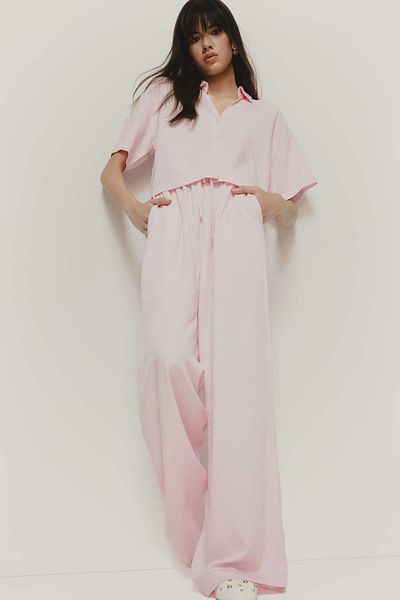 DeFacto Wide Leg Three Pockets Regular Waist Standard Length Wide Leg Linen Blended Palazzo Pants F0946Ax25Sp