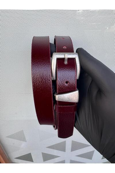 Kemerix 100% Genuine Leather Tin Plated Buckle Claret Red Belt