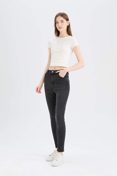 DeFacto Skinny Fit High Waist Straight Leg Long Jean Snow Washed Pants D6601Ax25Sp