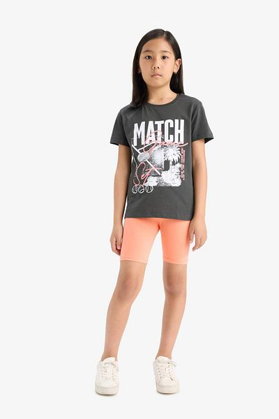 DeFacto Girl's Crew Neck Printed Short Sleeve T-Shirt E0349A825Sm