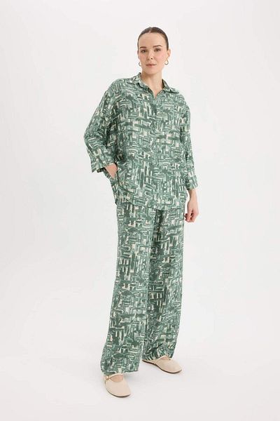 DeFacto Wide Leg Wide Loose Leg Patterned High Comfortable Palazzo Trousers C4042Ax25Sp