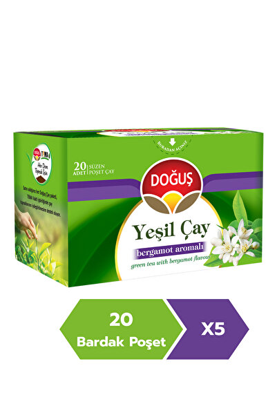 Doğuş YEŞİL ÇAY BERGAMOT AROMALI 20 SÜZEN POŞET (30 gr), 5 ADET