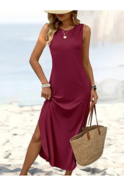 Avones Kadın Etegi Oval Sıfır Kol Viskon Midi Boy Elbise