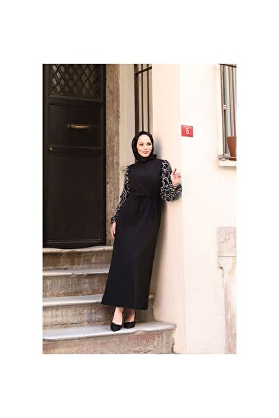 VELLICHOR Μοντέλο φόρεμα Tuğba με στρογγυλά μανίκια σιφόν - Μαύρο