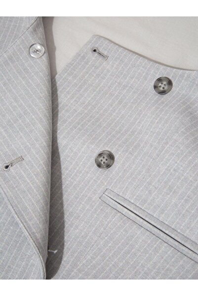 RİVUS Double Breasted Buttoned Vest - Gray Striped