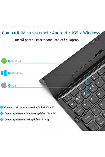 VENTLEX Super Slim, Portable Foldable Keyboard with Tablet and Phone Holder, Bluetooth