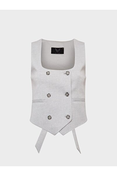 RİVUS Double Breasted Buttoned Vest - Gray Striped
