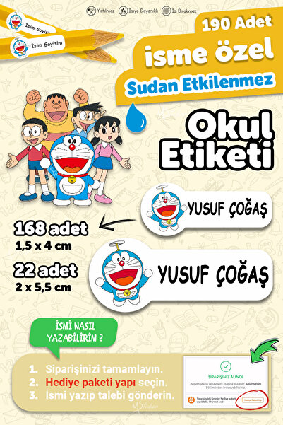 MSticker Školska etiketa, olovka, etiketa za svesku, etiketa sa temom Doraemo...