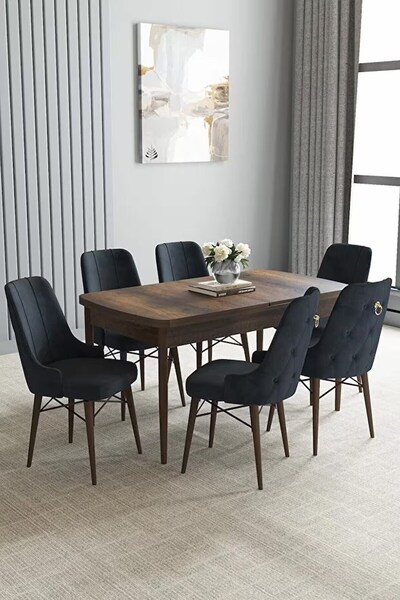 asaella mobilya Loft Barok Desen 80x132 Açılabilir Mdf Masa Yemek Odası Takım...