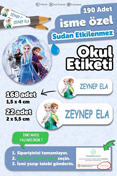 MSticker Okul Etiketi Kalem Defter isimli Etiket Isim Yazılabilen Prenses Tem...