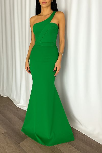 Deafox Tesatura Scuba verde cu guler incrucisat cu bretele rochie de peste rochie de seara