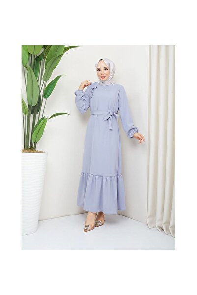 VELLICHOR Φόρεμα Crepe Fabric Shoulder Ruffle Γκρι