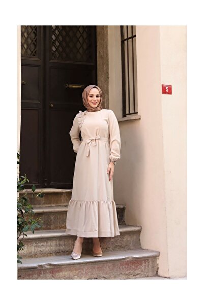 VELLICHOR Φόρεμα Crepe Fabric Shoulder Frill Ecru