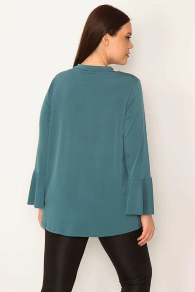 Şans Γυναικεία Μπλούζα με Πράσινο Γιακά και Σφόνδυλο σε Plus μέγεθος 65n31382