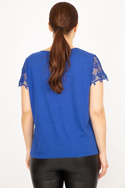 Şans Dámská blůza z bavlněné látky velké velikosti Saks s krajkou 65n35924