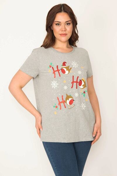 Şans Жіноча блуза великого розміру з сірим принтом 65n32439