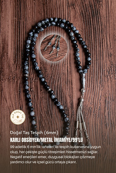 Alp Doğal Taş Orijinal Sertifikalı 99'luk Karlı Obsidyen (6 mm) Doğal Taş Met...