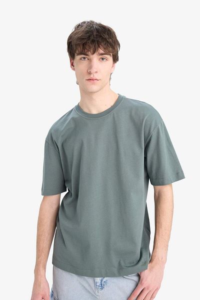 DeFacto 100% Cotton Oversize Wide Fit Crew Neck Basic Plain Short Sleeve T-Shirt E6885Axns