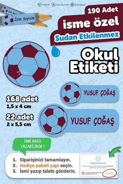 MSticker ملصق دفتر ملاحظات على شكل قلم للمدرسة من طرابزون سبور، ملصق مخصص للكتابة على الاسم - 190 قطعة