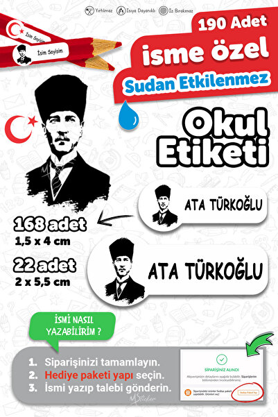 MSticker Školska etiketa, olovka, etiketa za svesku, etiketa sa temom Ataturk...