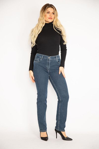 Şans Γυναικεία τζιν τζιν 65n35149 Large Size Navy Blue Elastic 5 Pocket