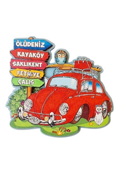 ella'nın çarşısı Fethiye Ölüdeniz Magnet Ahşap Kabartmalı Magnet 1 Adet. Ölçü...