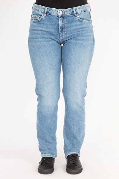 Şans Жіночі сині джинси великого розміру з 5 кишенями та еластичним поясом 65...