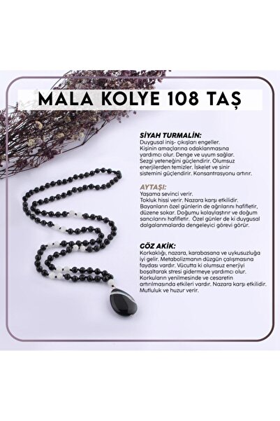 OSMANLI DEĞERLİ TAŞ Sertifikalı Mala Kolye 108 Taş- Siyah Turmalin-ay Taşı-göz Akik