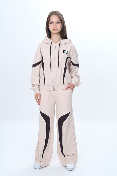 Asortix Girl's 100% Cotton Garnished Hooded Zippered Oversize Bottom & Top Trend Tracksuit Set-315