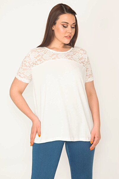 Şans Жіноча великого розміру кістяна блуза з мереживом 65n32649
