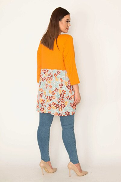 Şans Women's Plus Size Colorful Skirt Patterned Pocket Tunic Dress 65n32889