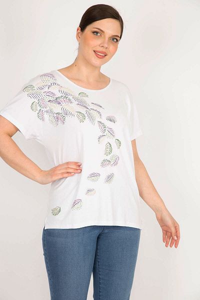 Şans Γυναικεία Bone Large Size Crew Lack εμπρός μπλούζα με στάμπα 65n36096