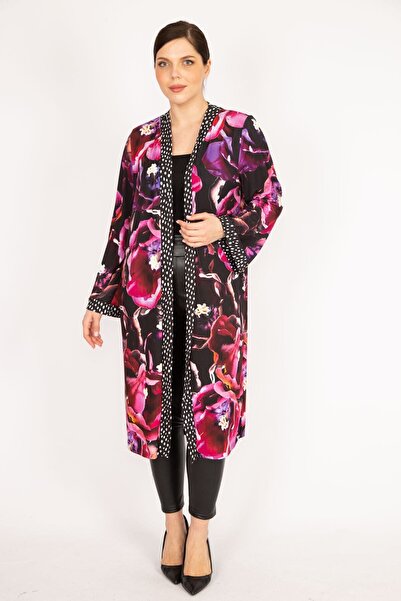 Şans Γυναικείο πολύχρωμο πόντο μεγάλου μεγέθους γαρνιρισμένο, χωρίς επένδυση, μακρύ καπάκι 65n36072