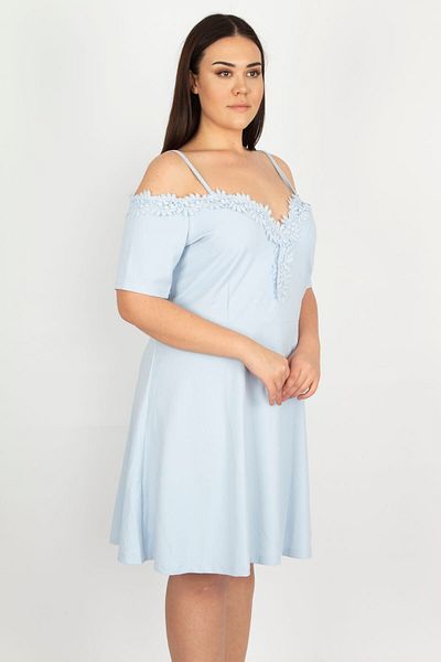 Şans Γυναικείο φόρεμα Plus Size Blue Lace Detailed 65n30528