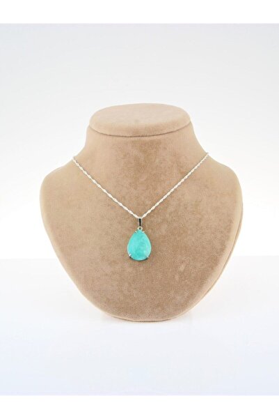 OSMANLI DEĞERLİ TAŞ Sertifikalı Amazonit Kolye Ucu (GÜMÜŞ ZİNCİR HEDİYE) Pirinç Çerçeve