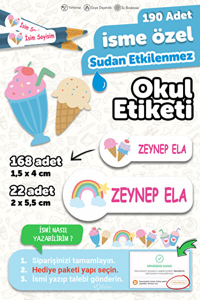 MSticker Okul Etiketi Kalem Defter Etiketi Yaz Temalı Özel Isim Yazılabilen E...