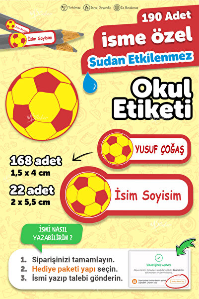 MSticker Školska etiketa, olovka, etiketa za svesku, Galatasaray, prilagođena...