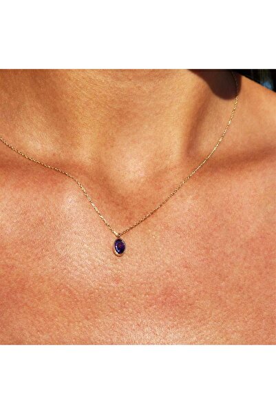 FasekGold Altın Kolye - 0.50 CT Safir (Mavi) Sade Minimal Tasarım 14 Ayar Alt...