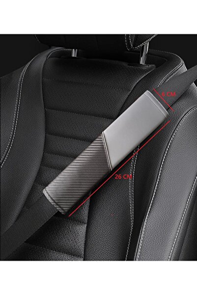 AYAZGRUP 2’li Lüks Deri Emniyet Kemer Kılıfı Pedi Gri Renkli-karbon Desenli -...