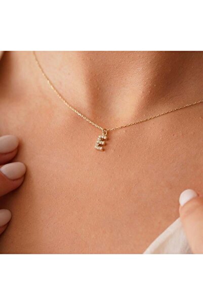 FasekGold 14 Ayar Altın Harf Kolye-0.18 Ct Pırlanta Harf Saworosky Taşlı Mode...