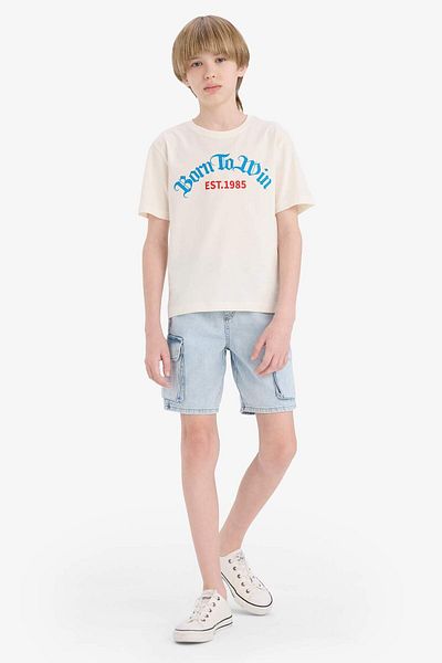 DeFacto Boy's Crew Neck Printed Short Sleeve T-Shirt E0082A825Sm