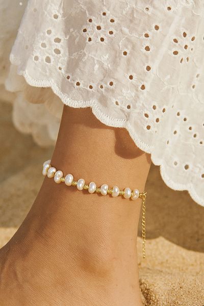 SEZİNİN TAKI DÜKKANI Elegant Pearl Beaded Summer Anklet