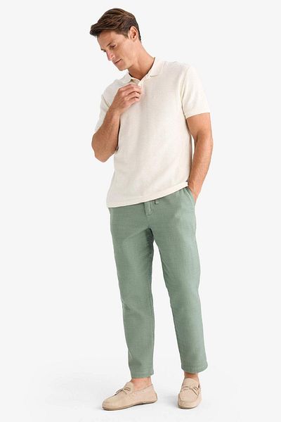 DeFacto 100% Cotton Summer Jogger Pants Regular Fit Regular Cut Linen Look Straight Leg with Pockets B4138Ax25S