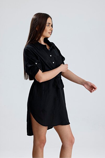 VAPUR TEKSTİL Embroidered Shirt Dress - Black