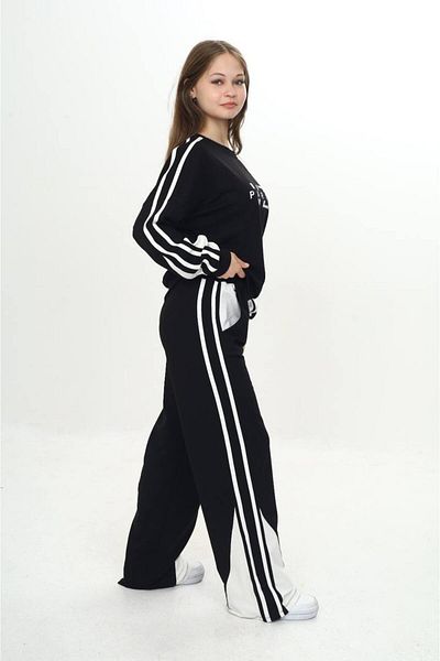Asortix Girl's 100% Cotton 2 Thread Garnished Striped Horse & Top Tracksuit Set – Double Color Bottom Top Set-297